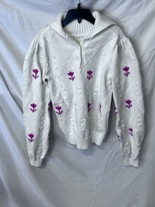 Janie And Jack Girls Sweater White With Pink Flowers Popcorn Knit 9-10 Years EUC - Picture 1 of 12