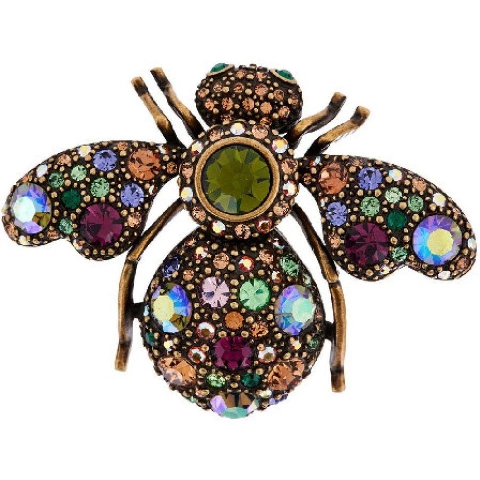 Broche prendedor abeja prismático Joan Rivers cristal 1,8" peridoto aurora boreal bronce Foto 1 de 4