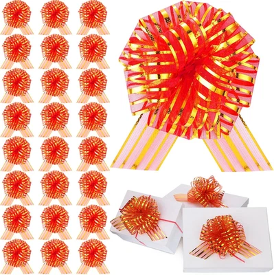 24 Pcs Christmas Pull Bows for Gift Wrapping Large 6 Inch Organza Crafts Bows fo - Image 1 of 4