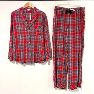 Victoria's Secret Pyjama Set XL kariert Baumwollmischung neu mit Etikett Langarm Oberteil Hose  - Bild 1 von 16