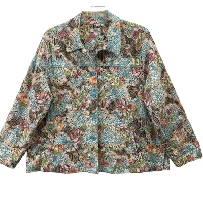 Baxter & Wells 女式大码 2X 多色花卉刺绣纽扣西装外套 — 第 1/4 张图片