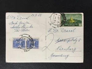 Birmania 1956 60p JAYANTI + 5p x 2 EN POSTCRAD A ALEMANIA - Imagen 1 de 2