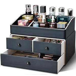 Organizzatore Trucco in Pelle PU a 2 Livelli con 3 Cassetti, Organizzatore Porta Cosmetici... - Foto 1 di 8