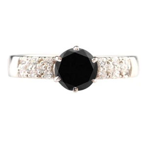 2.34Ct Round Cut 100% Natural Black Diamond Women's Ring In 925 Sterling Silver - Picture 1 of 12