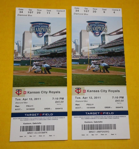 Minnesota Twins Ticket Stub | April 12 2011 | Michael Cuddyer 4 for 4 Cover