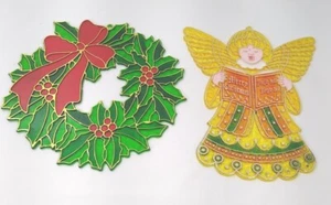 "Guirnalda de Navidad y ángel de plástico Suncatcher vintage decoración de ventana grande 10""" - Imagen 1 de 2