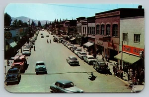 Postcard Sandpoint Idaho Main Street Birds Eye People Cars Rexall Drugs Unused - Imagen 1 de 2