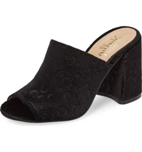Shellys London Dalia Black Velvet Casual Open Toe Black Mid Heel Mule Pumps - Picture 1 of 3