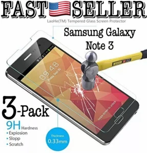 3-Pack Premium Tempered Glass H9 Screen Protector Film for Samsung Galaxy Note 3 - Picture 1 of 7