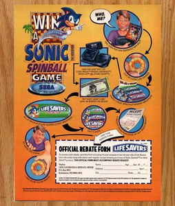 Sonic Spinball Game SEGA Life Savers- Video Game Print Ads Poster Promo Art 1993 - Picture 1 of 3