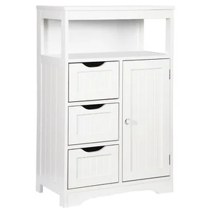 Bathroom Floor Storage Cabinet Organizer w/ 3 Drawers and Adjustable Shelf White - Picture 1 of 20