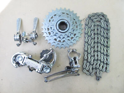 Vintage Campagnolo Rally Derailleurs, Shifters & Suntour Freewheel + Sedis Chain - Image 1 of 4