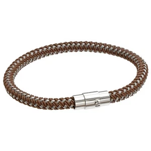 Stainless Steel 5 MM Thin Specialty Bracelet with Brown Rubber - 8.5" - Picture 1 of 7