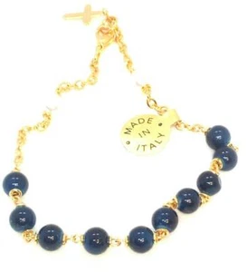 Pulsera de cuentas italiana negra chapada en oro de 18 quilates hecha en Italia - Imagen 1 de 3