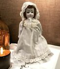 Antique 7' Small Pale Procelain Bisque/Fabric Doll White Face & Dress