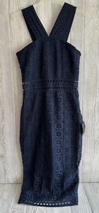 Neu mit Etikett Lulus Damen Spitze Neckholder Midi Etui-Kleid blau gefüttert ärmellos Gr. Small - Bild 1 von 18