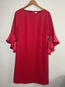 Abito Midi Raso Maniche Increspate Chico's Nuovo con etichette Vacanze Natale Agrifoglio Rosso Tg 1 M 8 - Foto 1 di 9