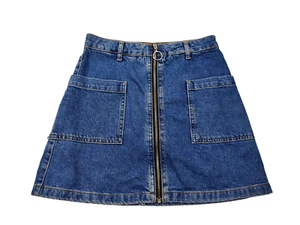 WOMENS TOPSHOP MOTO SIZE UK 6 BLUE DENIM CASUAL ZIP FRONT POCKET MINI JEAN SKIRT - Picture 1 of 3