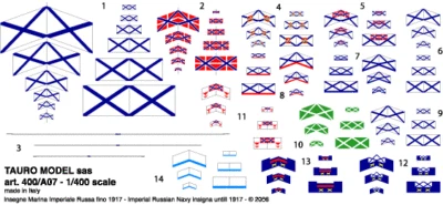 TM400/A07 TAURO MODEL LINE BANDIERE NAVALI 1/400 - MARINA IMPERIALE RUSSA - Immagine 1 di 2