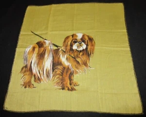 Vintage Hankie Dessin Depose Pekingese Dog Theme Hand Rolled Cute! - Picture 1 of 3