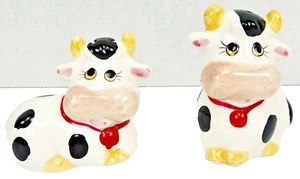 Porzellan Salz und Pfefferstreuer Set gehörnte Holstein Kühe weiß schwarz gelb - Bild 1 von 11