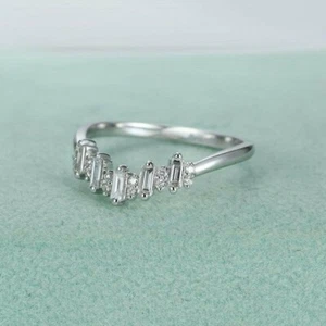 1.0 Ct Baguette Cut Moissanite Stone Cluster Wedding Band 14K Solid White Gold - Picture 1 of 7