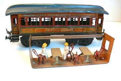 BING BAVARIA ÉCHELLE "O"  SPEISEWAGEN  À BOGIES  TÔLE  Lg 21 cm  BON ÉTAT 1909 - Imagen 1 de 4