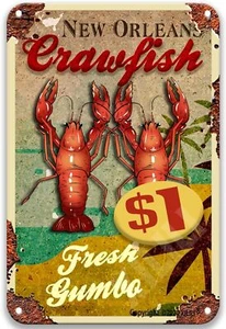 New Orleans Crawfish Fresh Gumbo Poster Tin Sign Country Room Wall Hanging Coffe - Picture 1 of 6