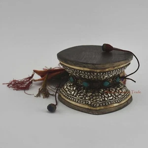 Tambor Chod Ceremonial Espiritual Budista Hecho a Mano - Damaru, Nepal - Imagen 1 de 8