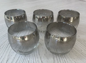Vtg Set 5 MCM Dorothy Thorpe Roly Poly Glasses Silver Fade Raised Glitter Floral - Picture 1 of 10