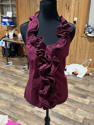 Top halter con volantes delanteros limitados - aspecto satinado borgoña profundo - para mujer talla L Foto 1 de 4