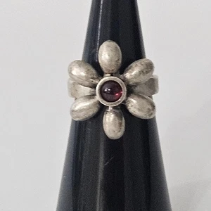 Vintage Sterling Silber Blume Ring Granat Mitte Größe 5 - Bild 1 von 8