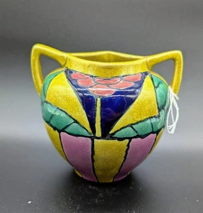 Vaso Vintage Awaji Art Deco Giappone Anni 20 Sanpei Crackle Drip Floreale Firmato 4,5" - Foto 1 di 10