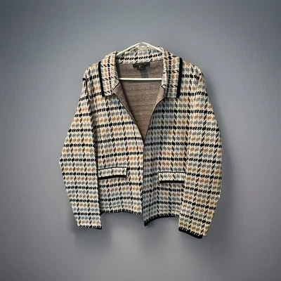 Chaqueta Tahari para mujer marfil pata de gallo manga larga con botones bolsillos elegante Foto 1 de 3