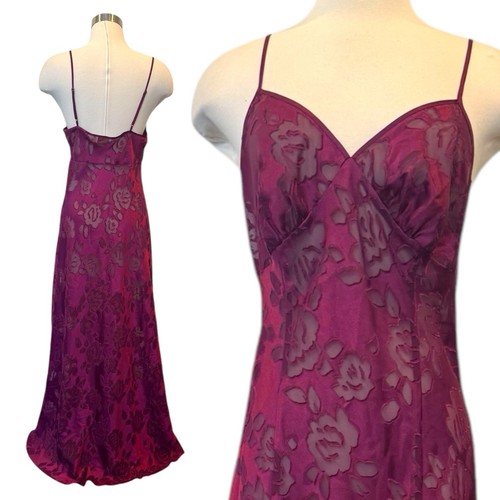 UNDERCOVER Maxi abito slip anni 90 Victoria’s Secret raso setoso burnout rosso bordeaux L