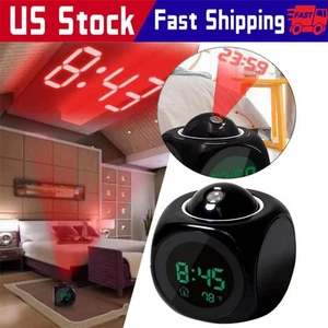 LED Projection Alarm Clock Digital LCD Display Voice Talking Weather Snooze USB - Picture 1 of 21