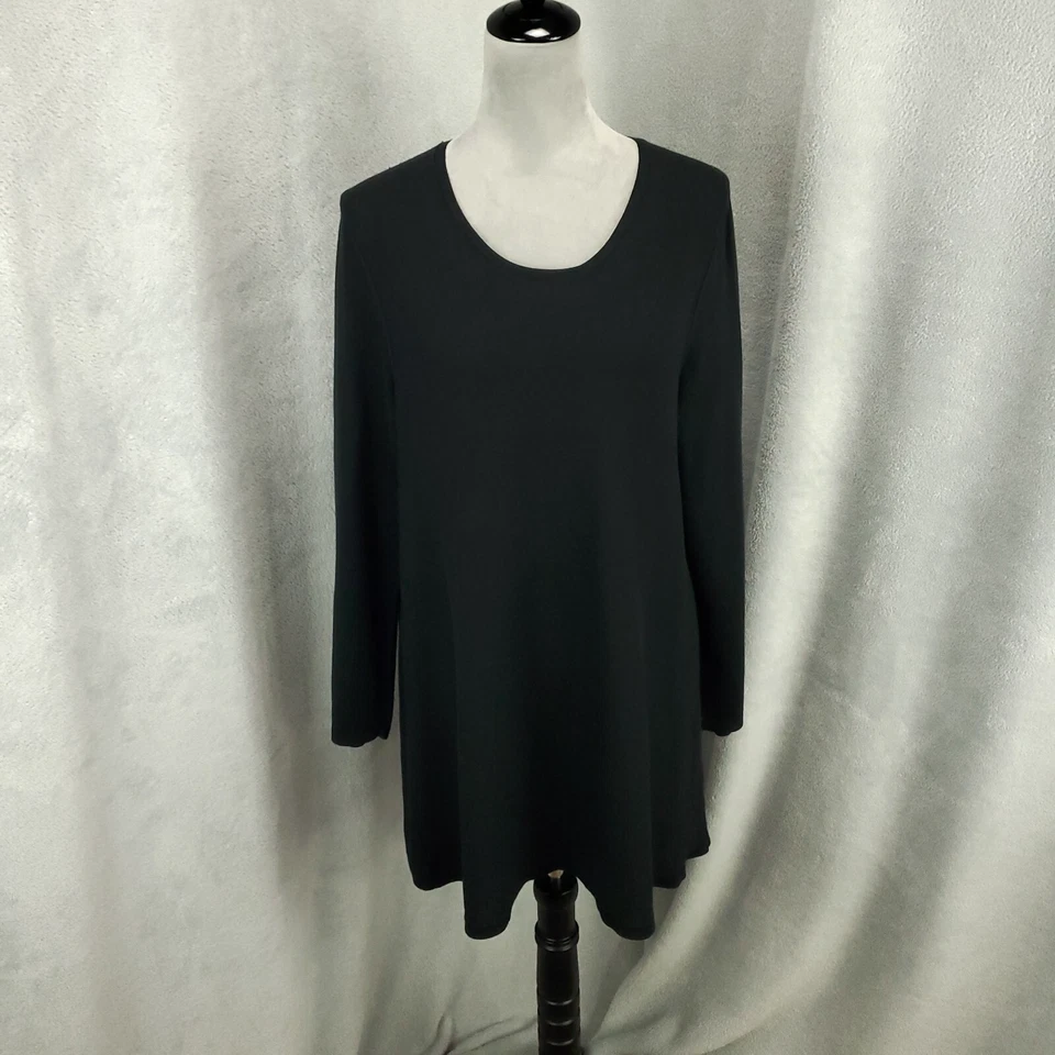 Blusa túnica de seda Jill para mujer grande negra manga larga pulóver clásica básica Foto 1 de 4