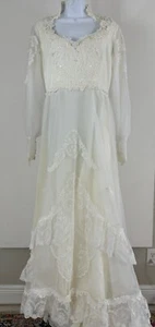 ALFRED ANGELO Vintage 70's ILGWU Ivory Wedding Dress Prarie/Victorian Style Sz 8 - Picture 1 of 21