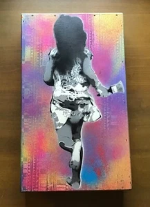 SAGE Original GIRL WITH BRUSH/KIDS IN LOVE Painting on wood box obey banksy kaws - Picture 1 of 5