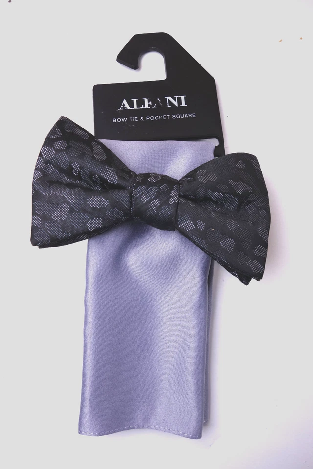 ALFANI Black Camo Camoflauge Bow Tie & Gray Pocket Square NEW - Image 1 of 1