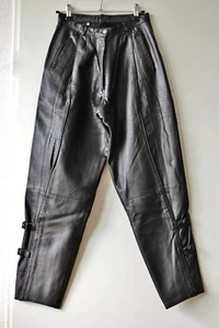Vintage Nappa Lederhose 36 Bundfalten hoher Bund Baggy Tapered Karotte Schwarz - Bild 1 von 7