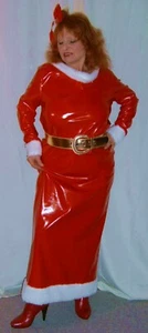 Vestido lacado largo ribete de felpa vestido manga larga vestido de vinilo largo para recortar - Imagen 1 de 5