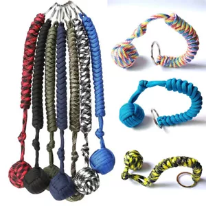 Keychain Outdoor Strength Paracord Black Monkey Fist Hiking With Steel Ball - Picture 1 of 26
