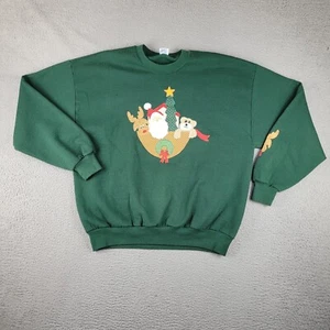 Sudadera De Colección JERZEES Para Hombre Extra Grande Verde Santa Rudolph Hecha en EE. UU. 90s - Imagen 1 de 11