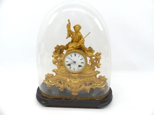 Antike Figurenuhr Kaminuhr mit Glassturz Lenzkirch um 1880 - Bild 1 von 6
