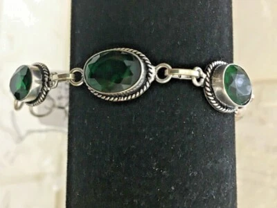 Pulsera enchapada en plata hecha a mano con diopsido verde de 5 3/4" a 7"-vendedor de EE. UU. Foto 1 de 2