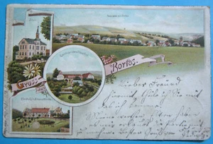 Alte Litho AK Gruss aus Borlas / Höckendorf 1899 , Gasthof / Schule ! - Bild 1 von 2