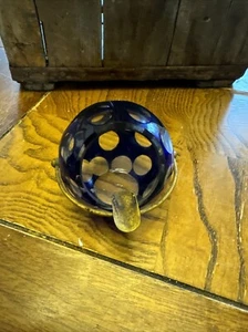 Posacenere a sfera in vetro moderno metà secolo blu cobalto vintage splendido - Foto 1 di 5
