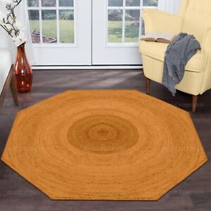 Natural Jute Area Rug Hand Braided Octagon Kilim Indian Living Room Beige Carpet