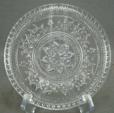 British Henry Greener Star Floral Scrollwork 6 1/8 Inch Pressed Glass Plate 1869 - Image 1 of 4